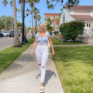 Abercrombie Curve Love Distressed White High Rise Mom Jean